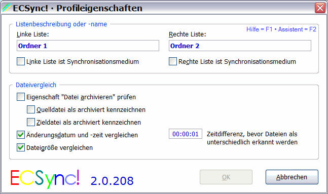 ECSync! · Profileigenschaften