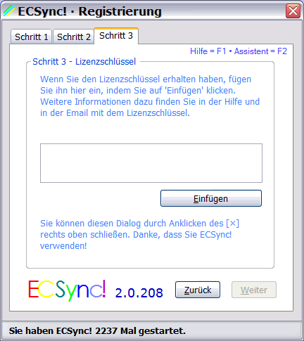 ECSync! · Registrierung – Schritt 3