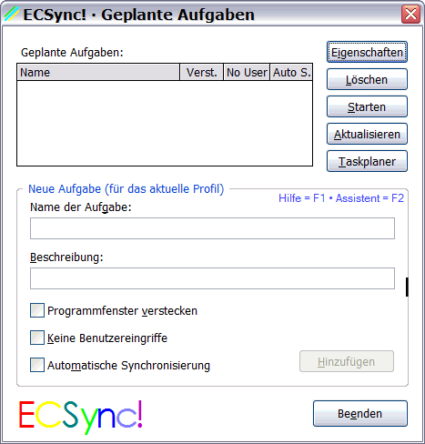 ECSync! · Geplante Aufgaben