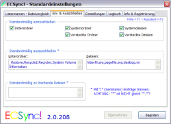 ECSync! · Standardeinstellungen – Ein- & Ausschließen