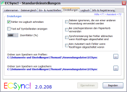 ECSync! · Standardeinstellungen – Einstellungen