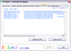 ECSync! · Default Settings – Log file